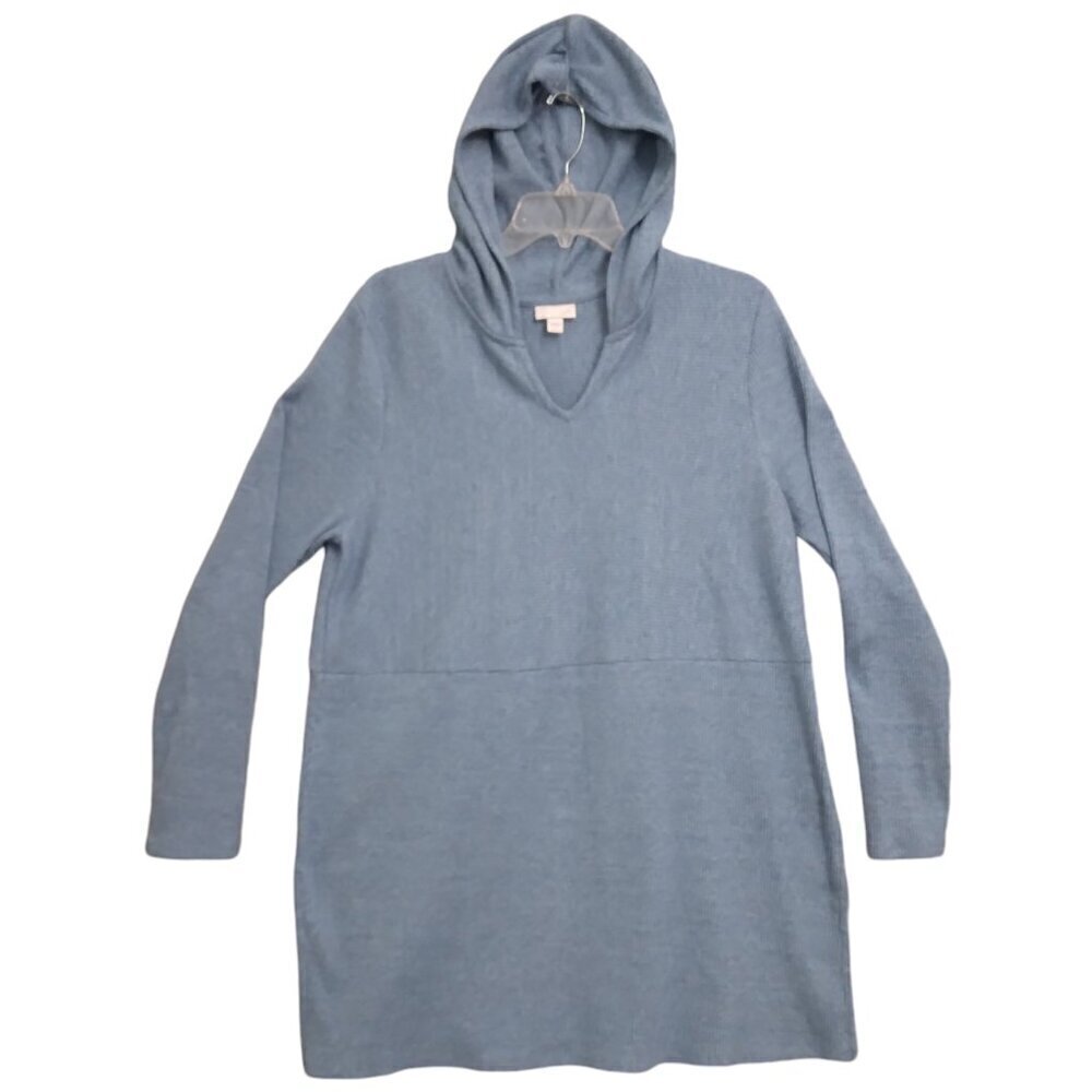 J. JILL | Hooded Ribbed Knit Tunic Sweater Long Sleeve Blue | Size L